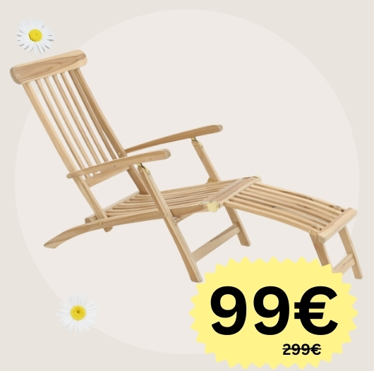 Teak Deckchair | Lacquered Teak Wood | Sunbed for Balcony | Outdoor Lounge Chair